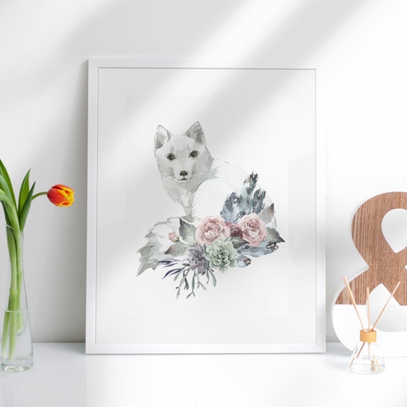 Arctic Fox Watercolor Wall Art Print Poster Illustration Unframed - Picture 3 of 9
